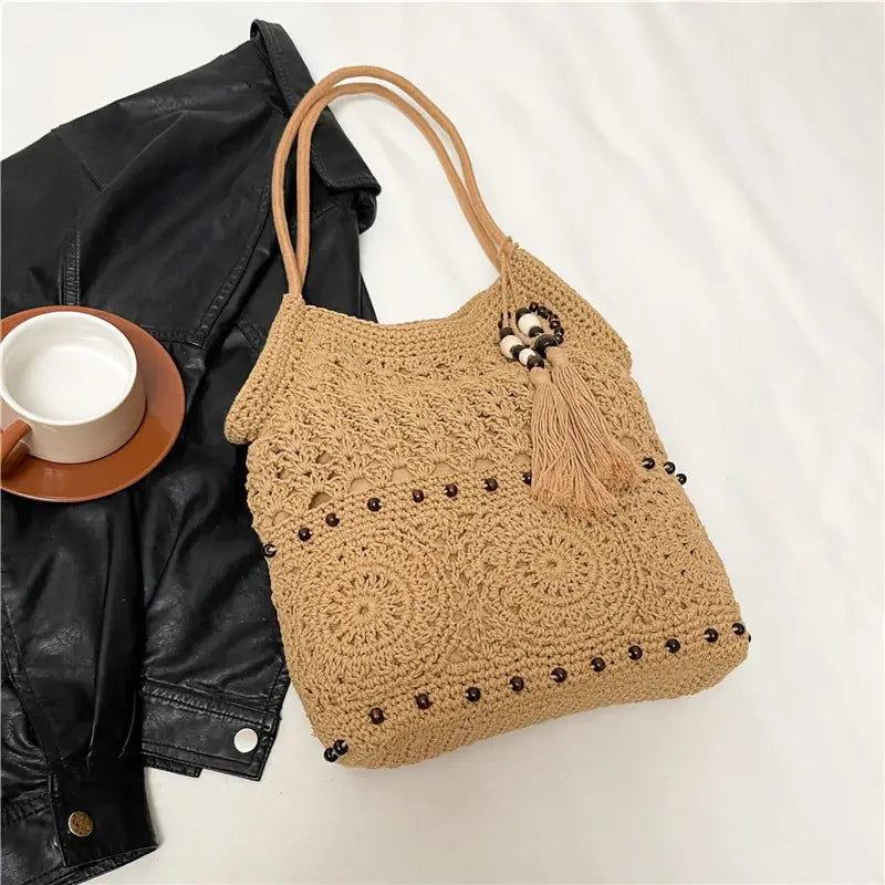 Weave Handbag Large Capacity Shoulder Bag Hollow out Tote