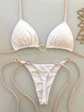 New Solid Color White Bikini Women suit Low Waist Lace-up Fashionable - Norellé