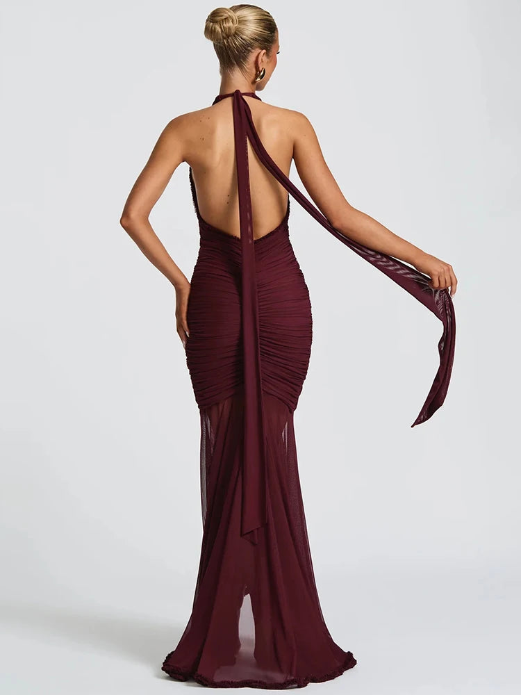 Elegant Halter Deep V Neck Maxi Dress Women - Norellé