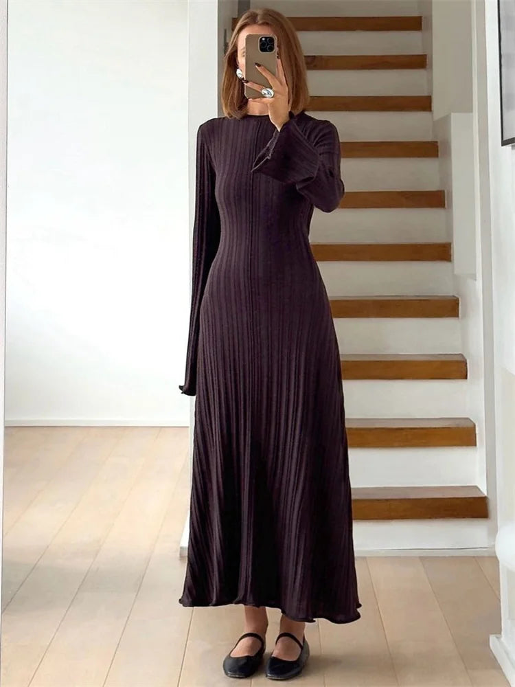 Knitwear Fashion Loose Maxi Dress Women Lace-Up High Waist - Norellé