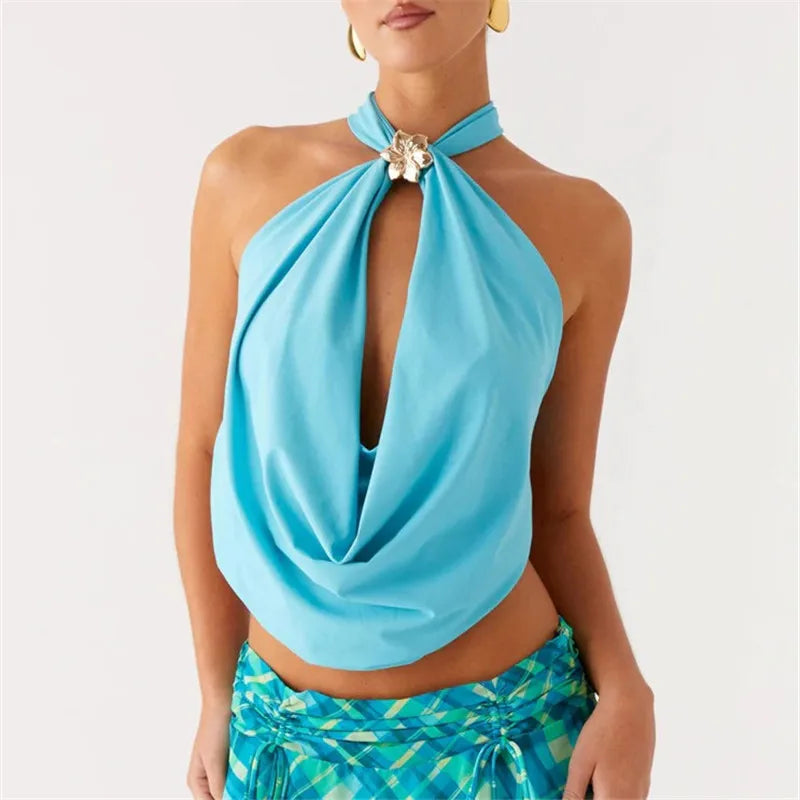 Women Halter Mock Neck Top