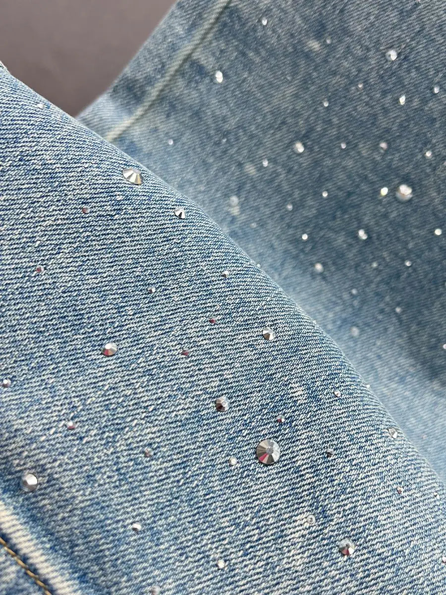 Rhinestone Design High Waist Wash Jeans Women's Summer - Norellé