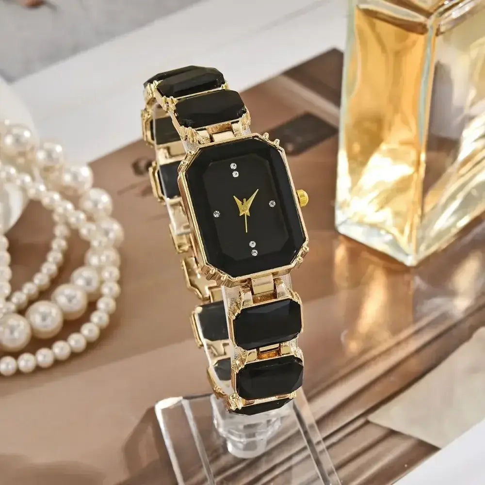 Vintage Rectangular Large Rhinestone Bracelet Watch for Women