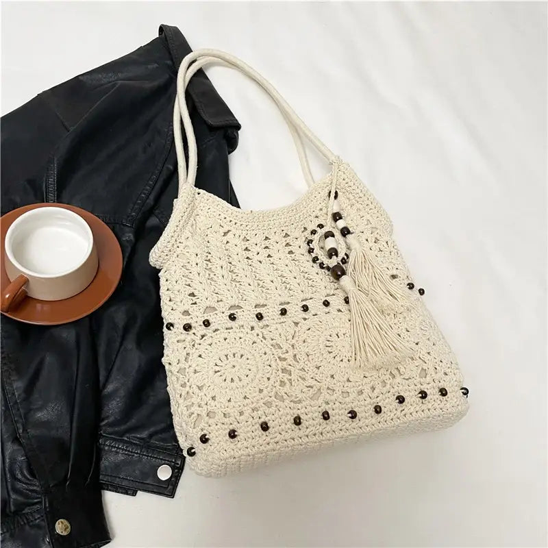 Weave Handbag Large Capacity Shoulder Bag Hollow out Tote