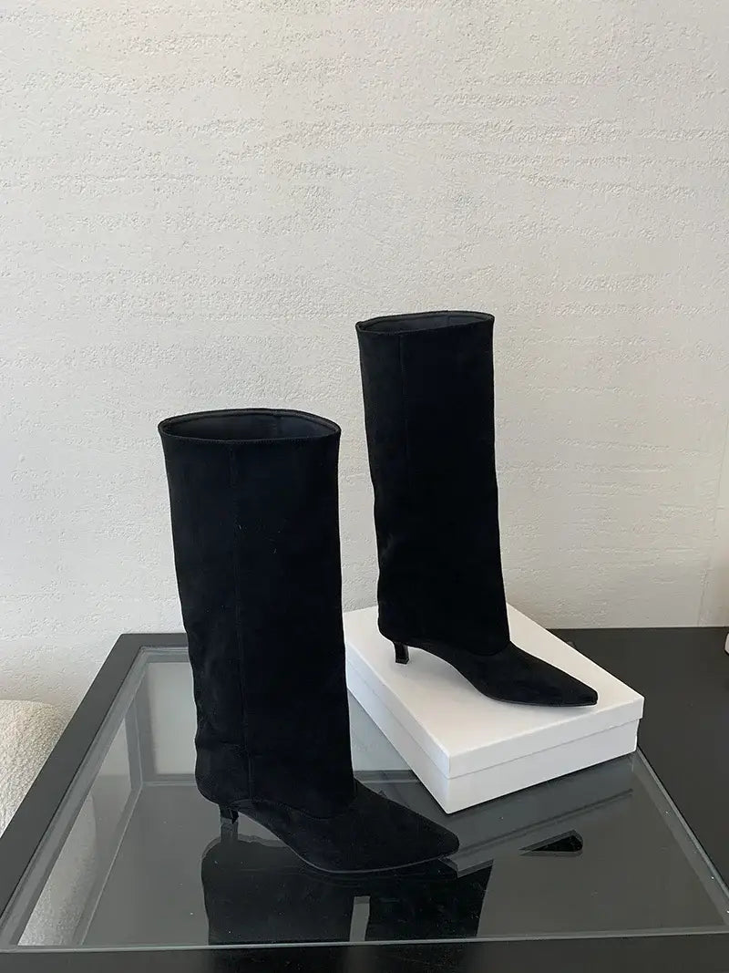 Women Knee-High Boots Street Style Pointed Toe Thin Low Heels