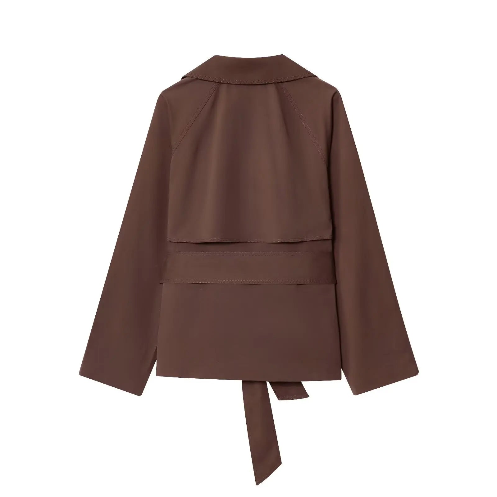 Women Fashion Windbreaker - V-Neck Long Sleeve with Belt