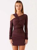 Inclined Shoulder Long Sleeve Mini Dress Women
