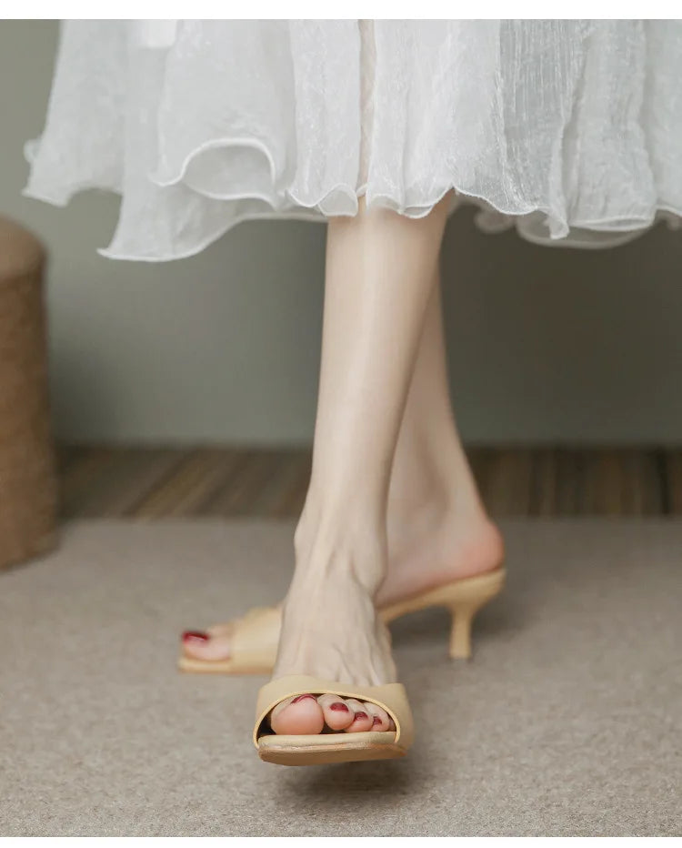 Genuine Leather French Slim Heel Slippers for Women’s