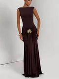 Metal Flower Backless Ruched  Maxi Dress Women - Norellé