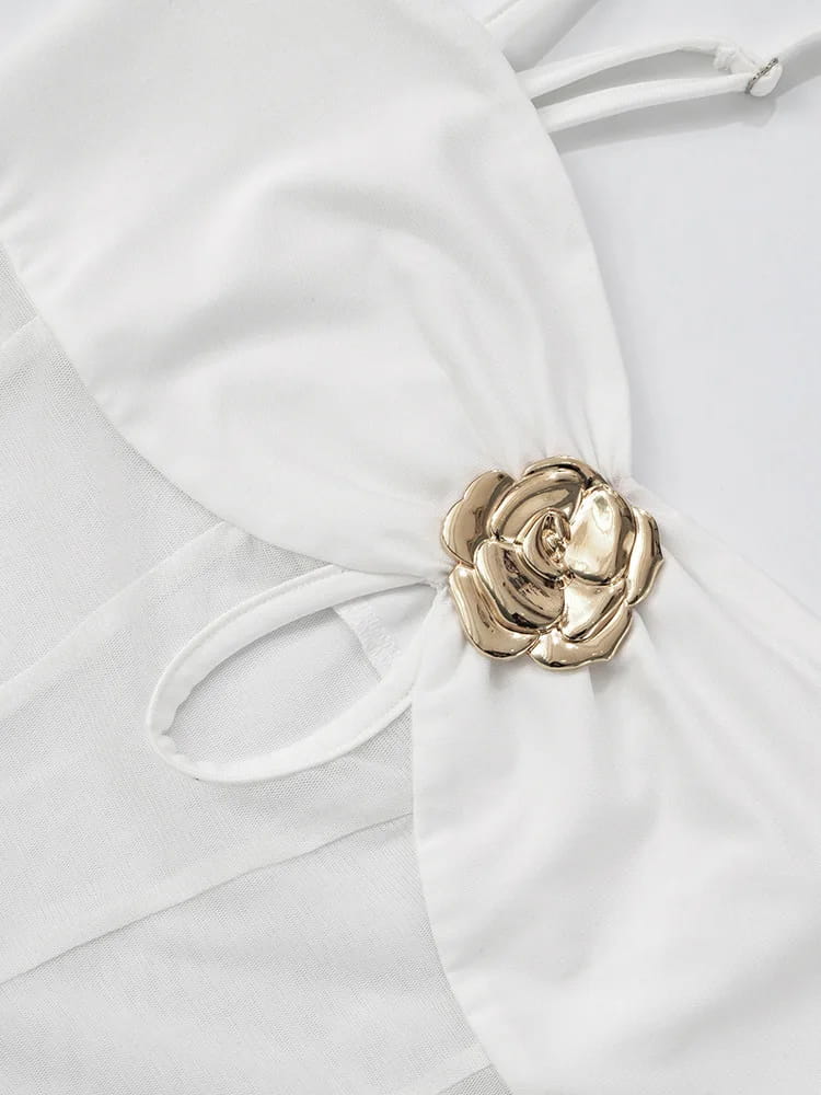 See Through Metal Flower Women Maxi Dress