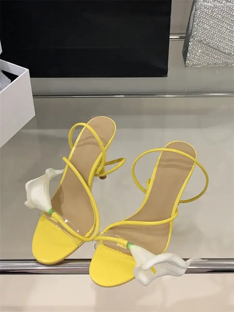 Sexy PVC Transparent Flower Narrow Band Women Sandals