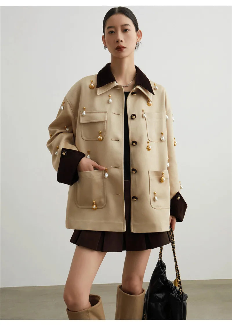 Elegant Women Pearl Embellished Jacket