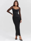 Elegant Sheer Long Sleeve Maxi Dress For Women - Norellé