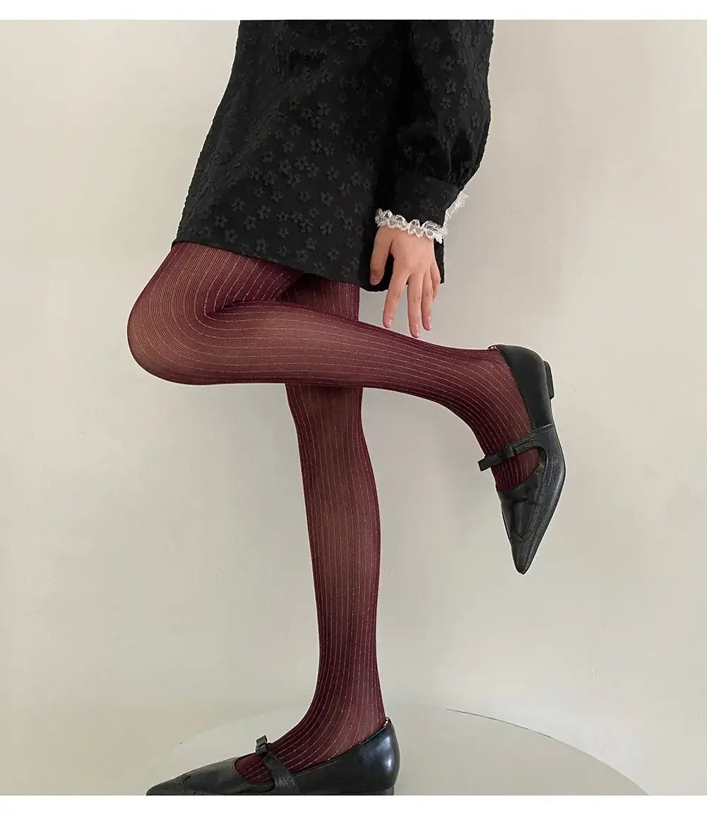 Black Tights Women Luxury Silver Silk Thigh