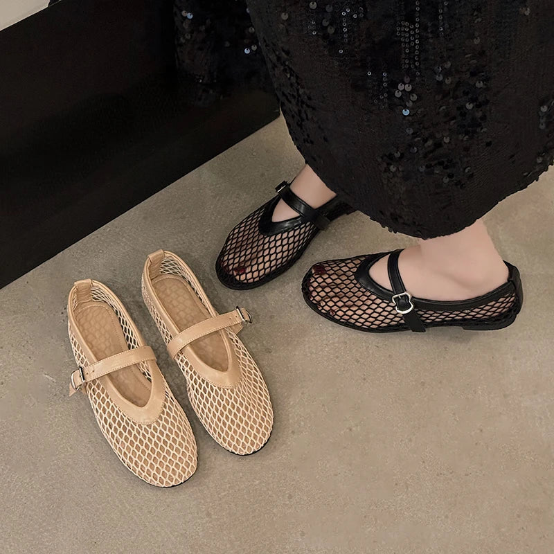 Round Toe Straight Buckles Casual and Comfortable Women's Flats