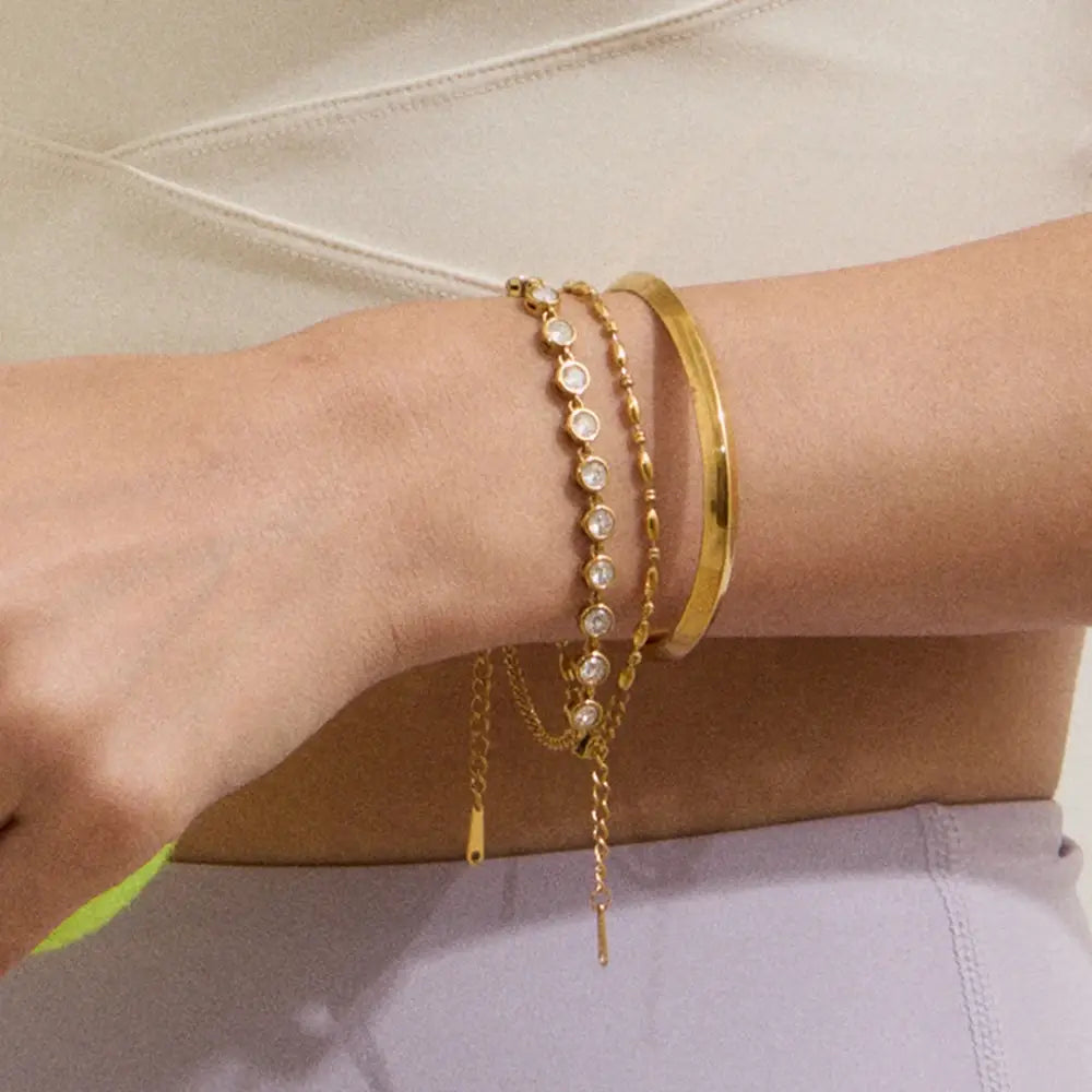 Stainless Steel Round Zircon Tennis Chain Bracelet