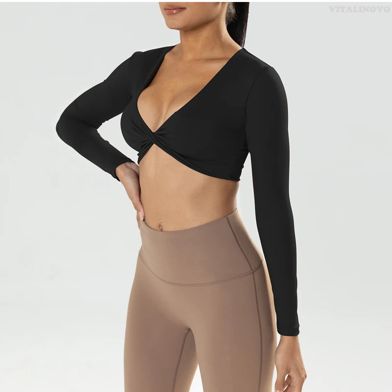 Long Sleeve Gym Crop Tops for Women