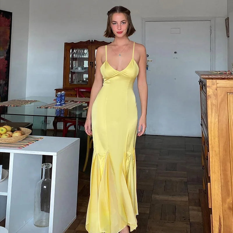 Backless Long Suspender Dress Woman