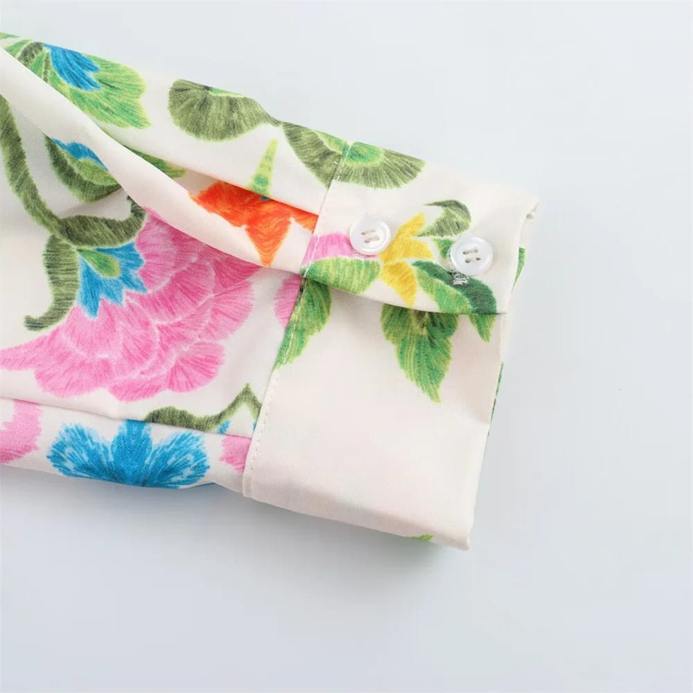 Women’s Simple and Elegant Flip Collar Printed Shirt Mid Waist Straight Leg Pants Casual Set