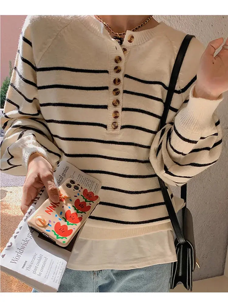 Women Striped Thin Pullovers Jumper Knitted Sweater