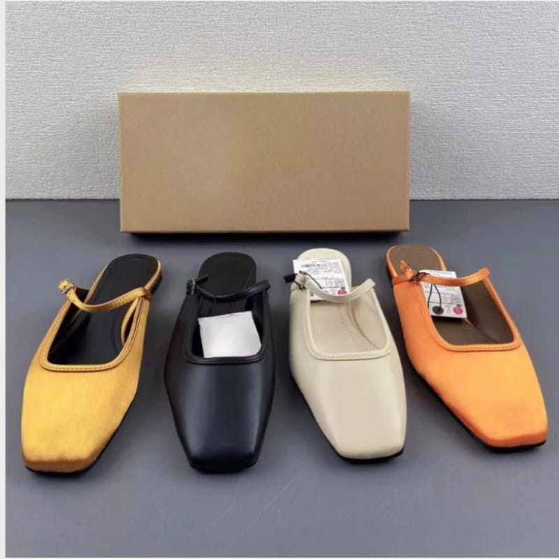 Women Flats Square Toe Buckle Strap Breathable Mules
