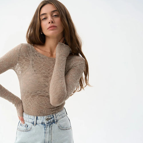 Lace Women'S Tops Hollow Out Basic Casual Elegant Long Sleeve - Norellé