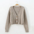 V Neck Cropped Cardigan Women Long Sleeve Twist Knitted Sweater Coats - Norellé