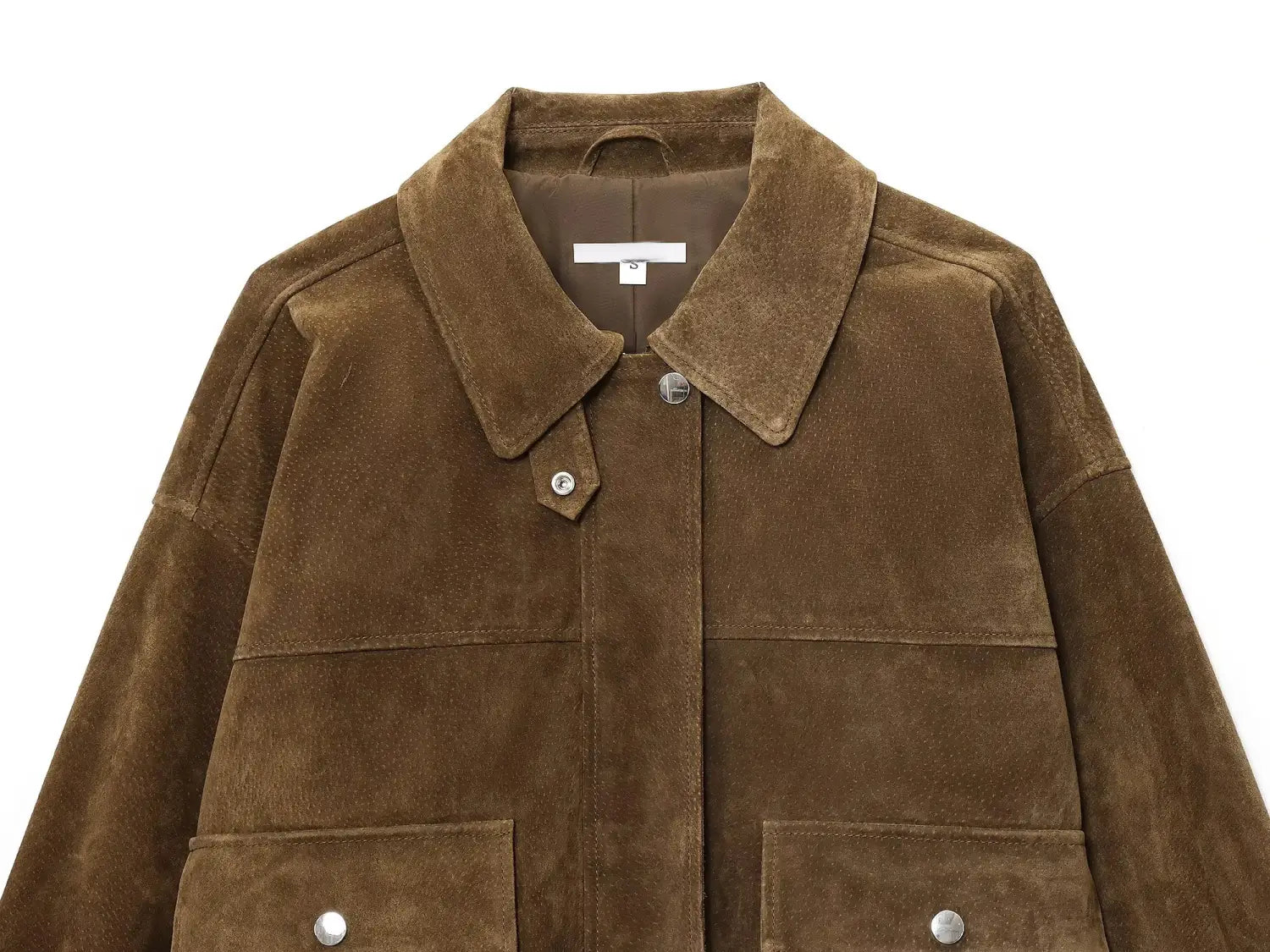 Women Front Patch Pockets Faux Leather Bomber Jacket