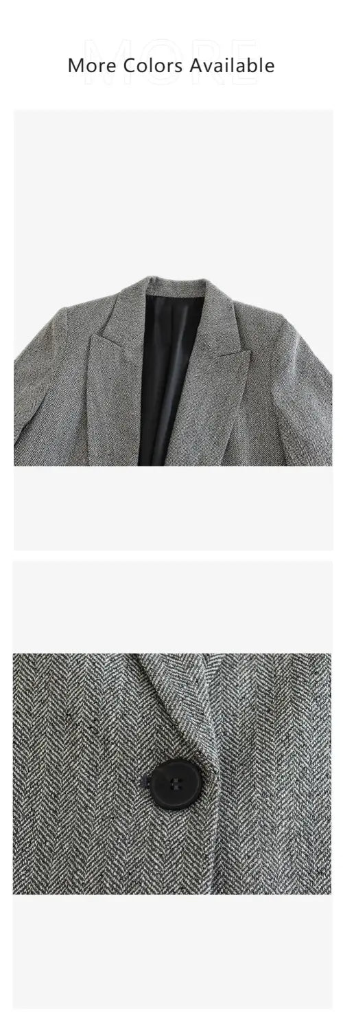 Women’s Herringbone Diagonal Suit Jacket Casual Long Pants