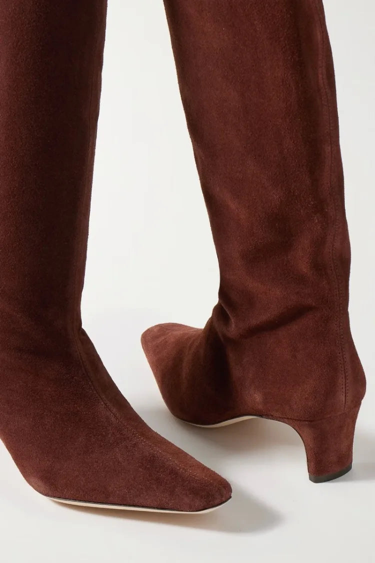 Autumn Winter Square Toe Low Heeled Suede Long Boots
