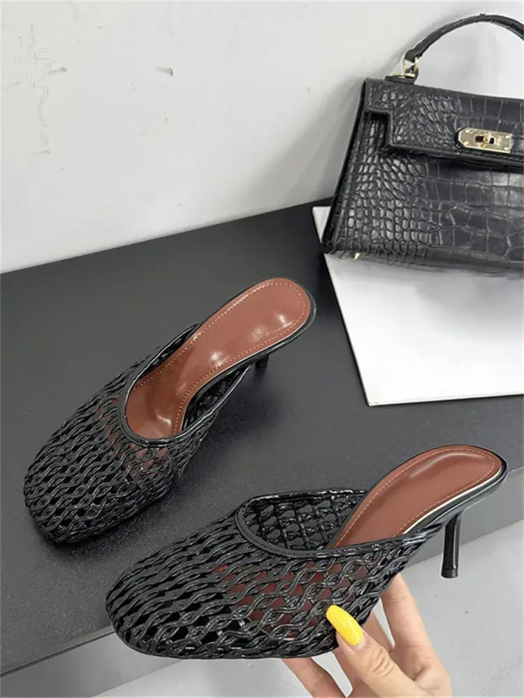 Hollow Out Breathable Mesh Weaving Women Slippers