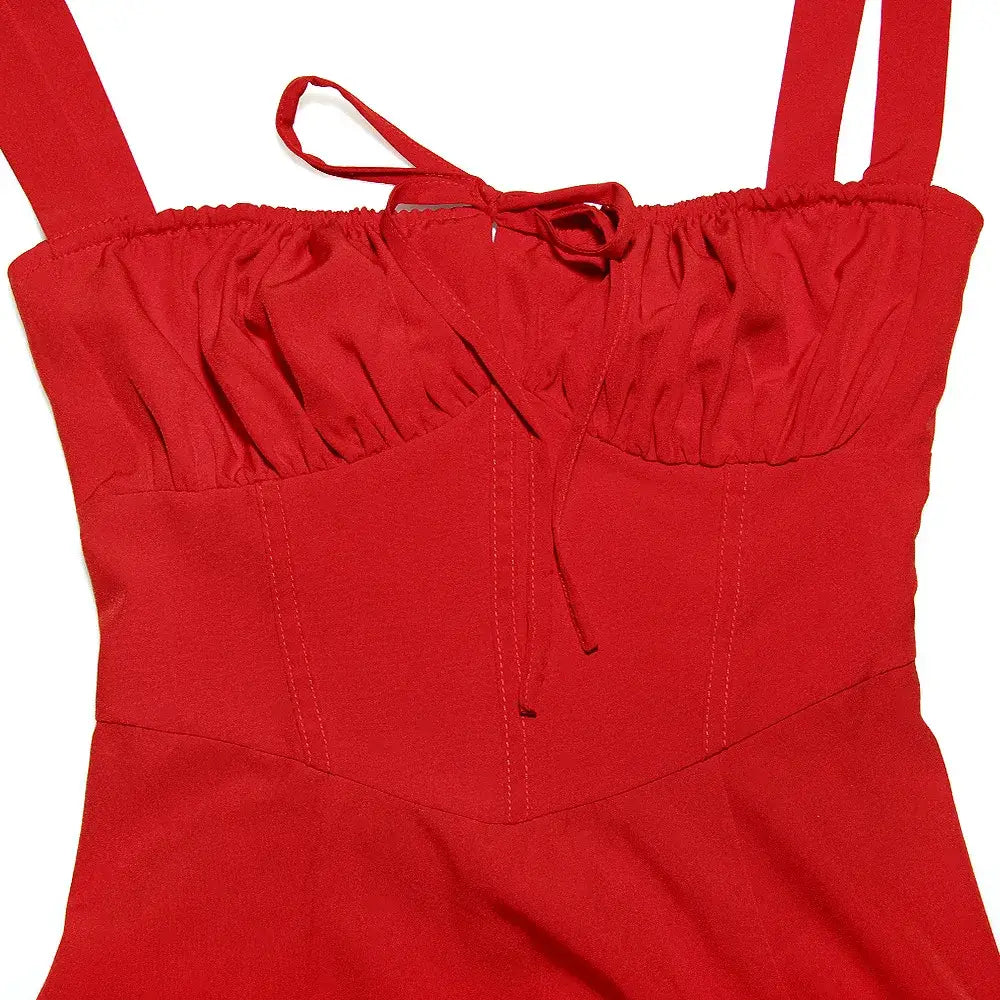 Summer Spaghetti Strap Midi Dress Elegant Long Lace Up