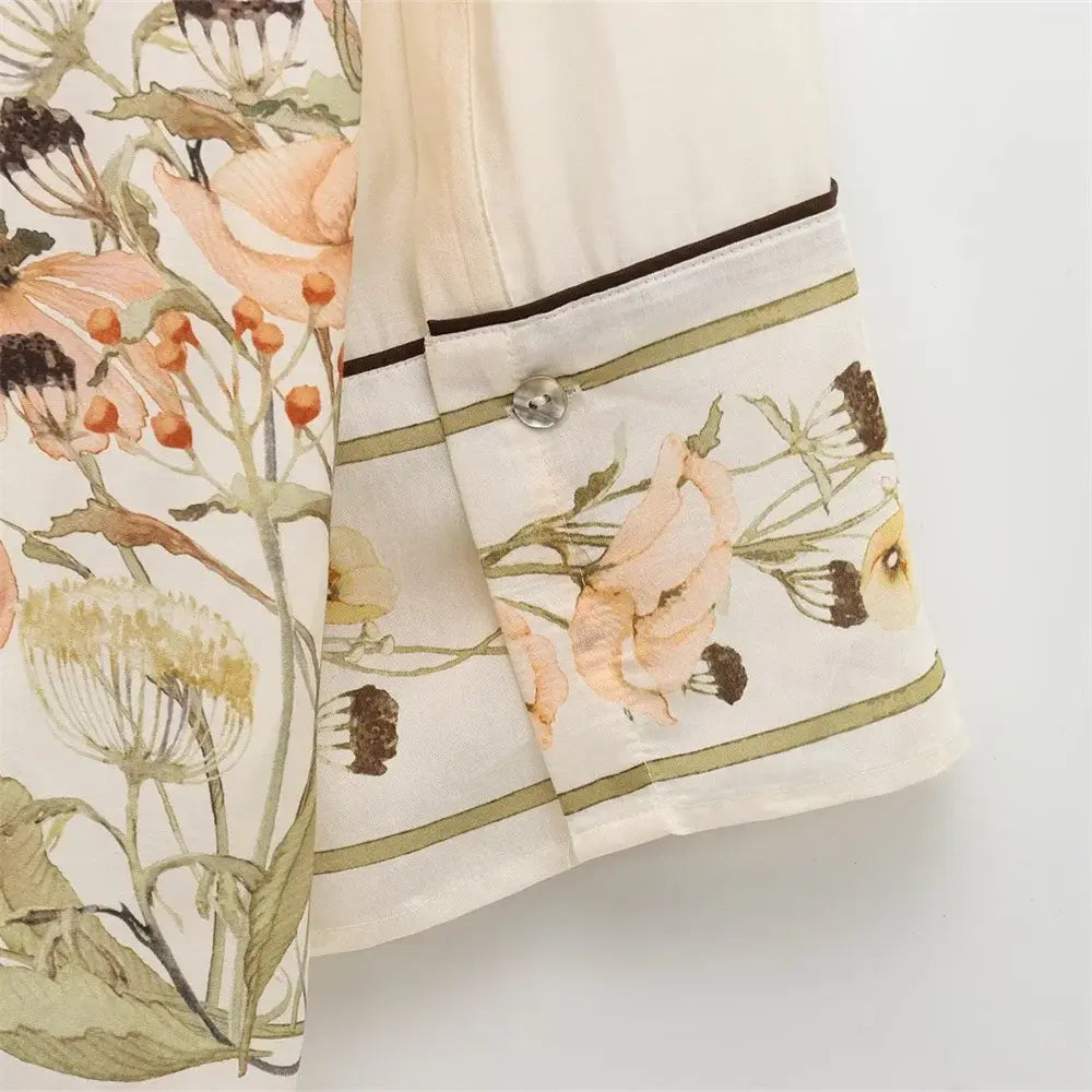 Women’s Floral Pattern Shirt With Rolled Edge Design Long Pants