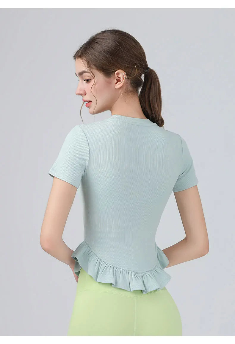 Summer Lacework Women Yoga Short Sleeve T-shirt