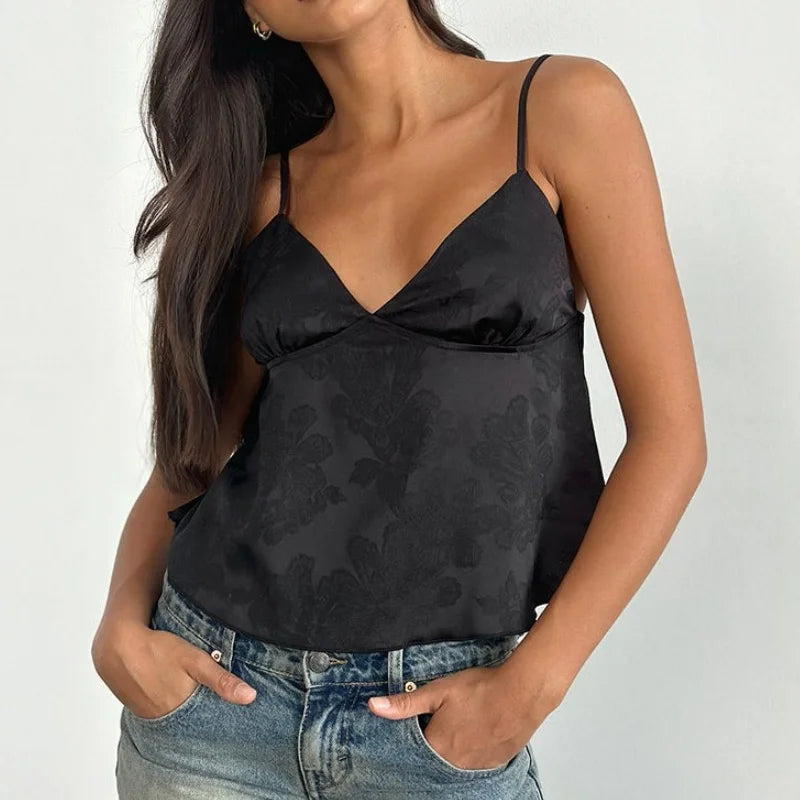 Women’s Crop Top Floral Satin Tank