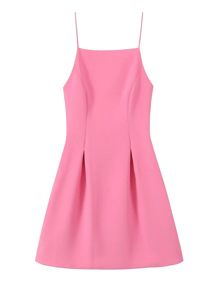 Elegant Ladies Pink Spaghetti Strap Dress Summer - Norellé
