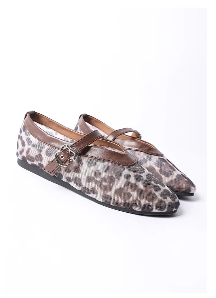 Women Leopard Mesh Breathable Flats Shoes