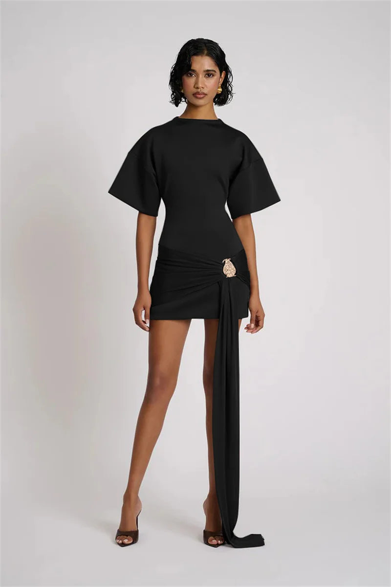 Short Sleeve Ruched Mini Dress Women