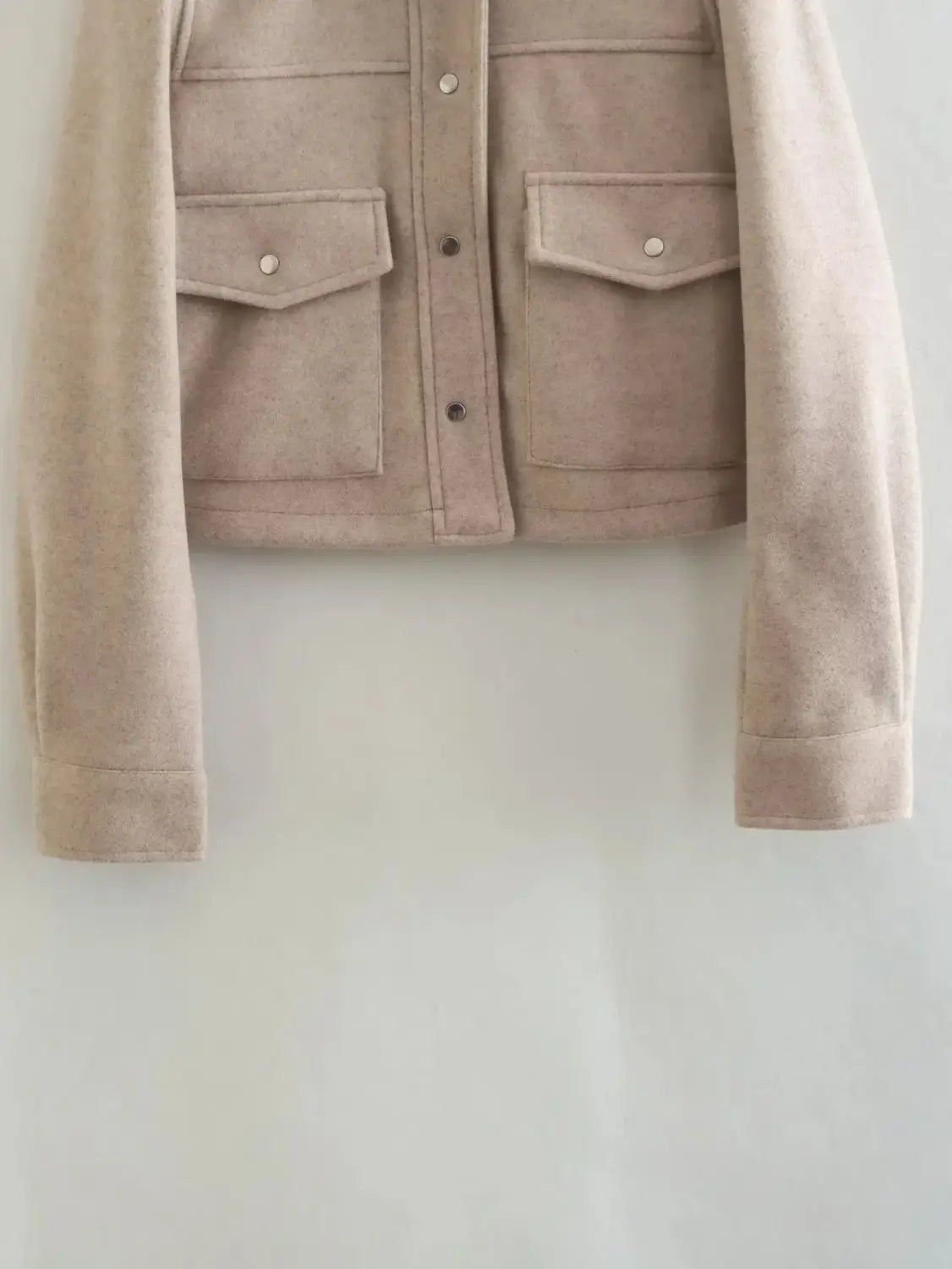 Solid Front Pockets Button Long Sleeve Jacket