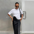 Elegant Satin Black Trumpet Skirts Fashion Slim High Waist Skirts - Norellé