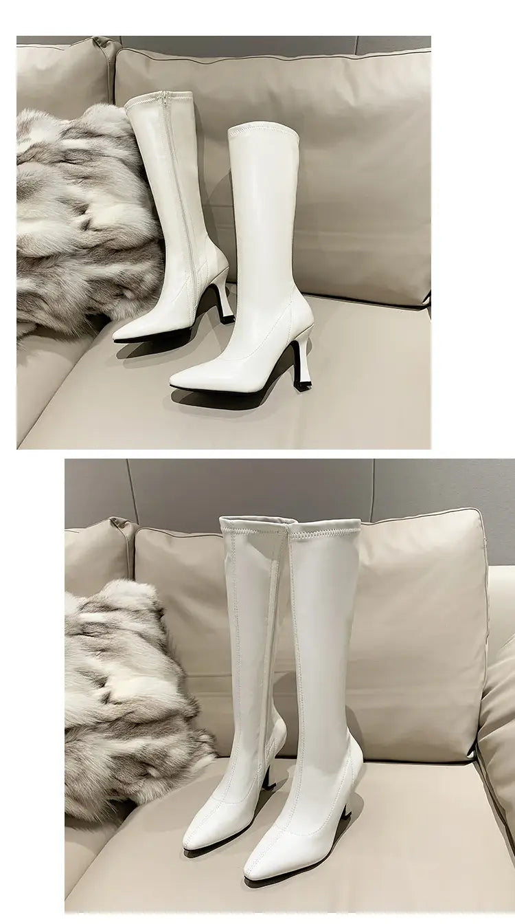 Women Pointed Toe High Heels Long Boots