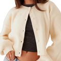Women Casual Loose O-neck Single Breasted Long Sleeve Sweaters