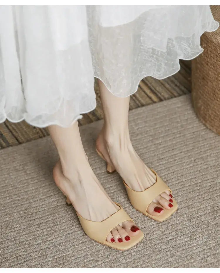 Genuine Leather French Slim Heel Slippers for Women’s