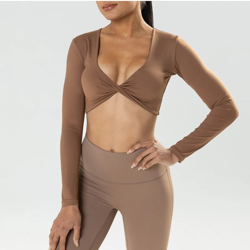 Long Sleeve Gym Crop Tops for Women