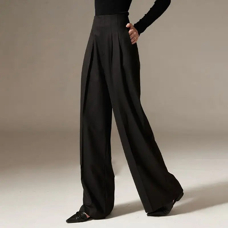 High Waist Wide Leg Pants Draping Effect Tight Long