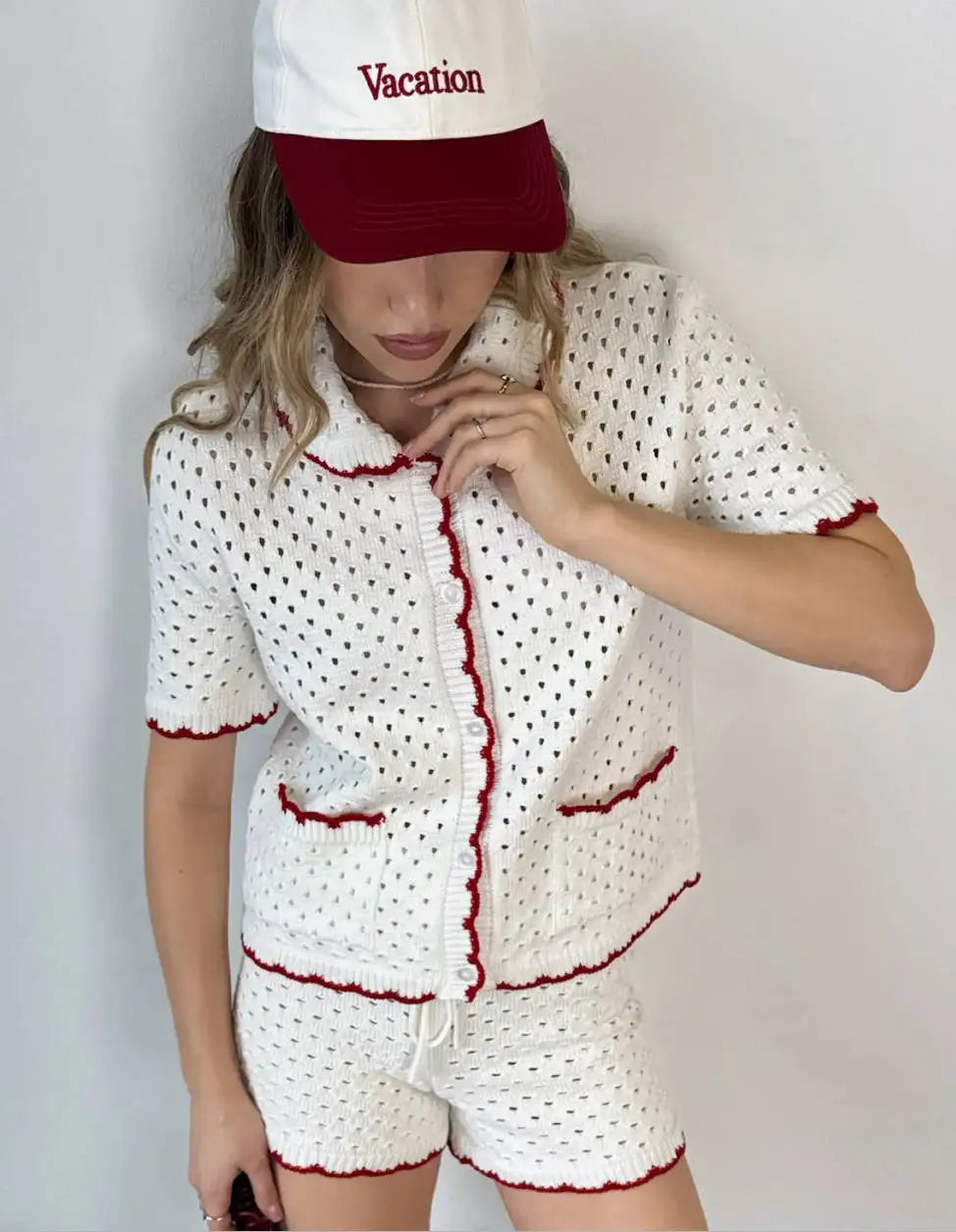 Knitted Suit Women’s Casual Short Sleeve T shirt Set