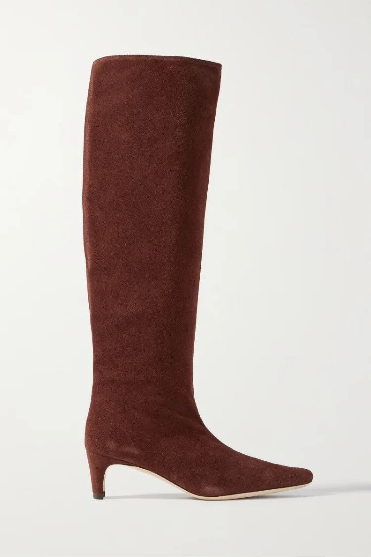 Autumn Winter Square Toe Low Heeled Suede Long Boots