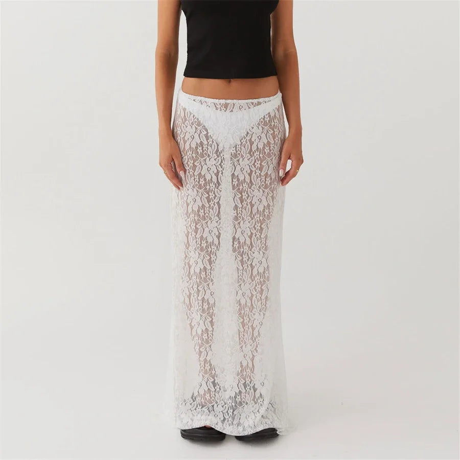 Women Lace Long Skirt Low Rise A-line Midi Skirt - Norellé