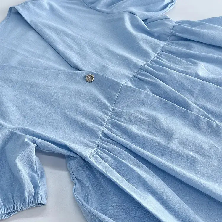 Women Pant Set Suits Cotton Solid Outfits V-neck