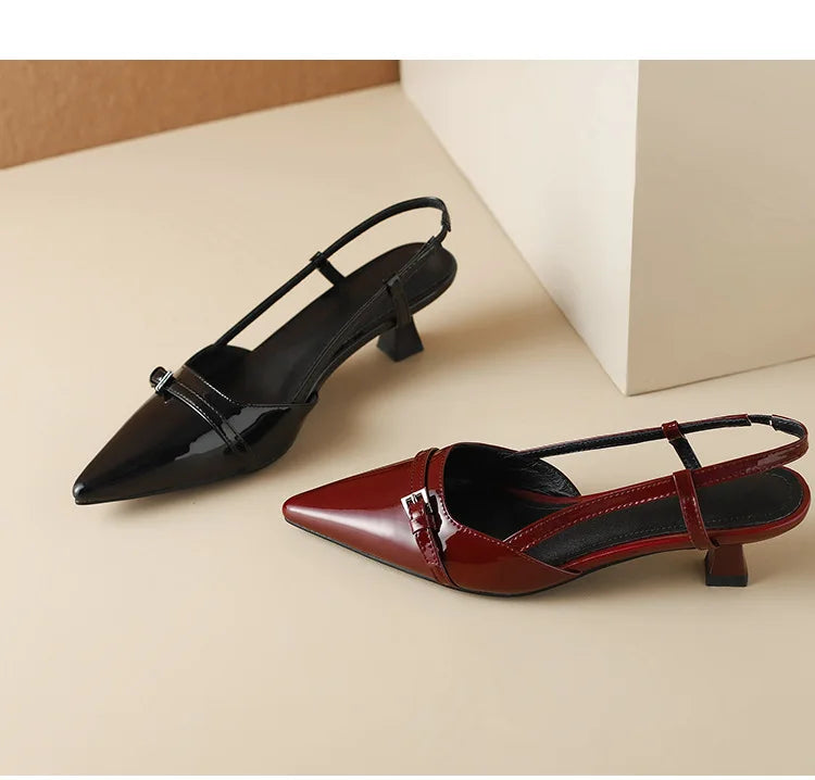 Women’s Patent Leather Slip on Pointed Toe Sandals
